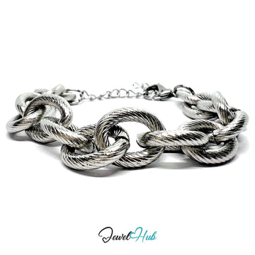 Silver 316L Stainless Steel Chain Bracelet – Chain with lines Pattern - JewelHub.co.uk