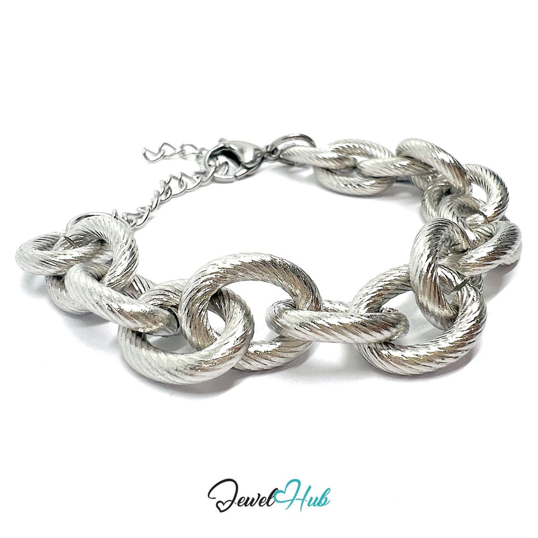 Silver 316L Stainless Steel Chain Bracelet – Chain with lines Pattern - JewelHub.co.uk