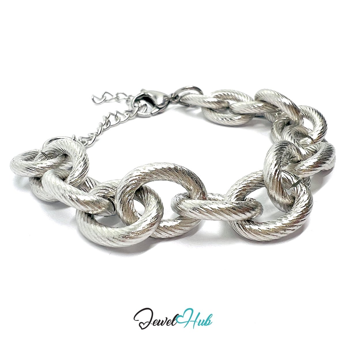 Silver 316L Stainless Steel Chain Bracelet – Chain with lines Pattern - JewelHub.co.uk