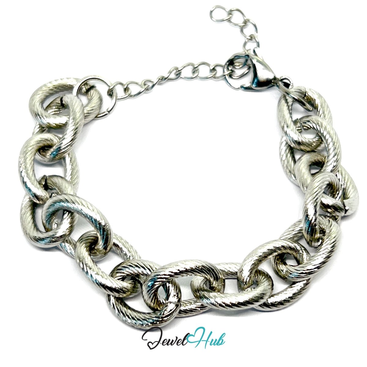 Silver 316L Stainless Steel Chain Bracelet – Chain with lines Pattern - JewelHub.co.uk