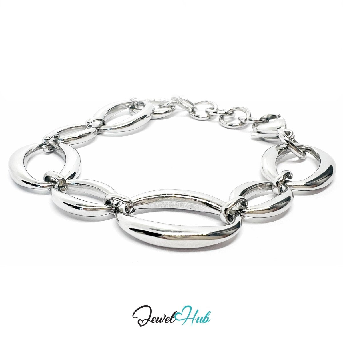 Silver 316L Stainless Steel Chain Bracelet – Dual Oval Flow Edition - JewelHub.co.uk
