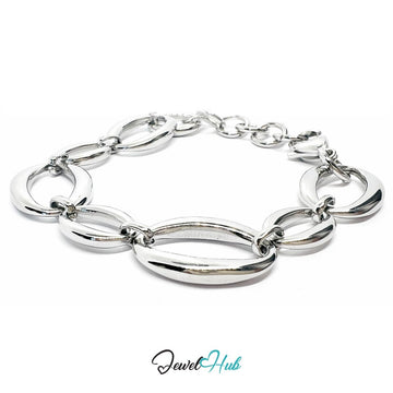 Silver 316L Stainless Steel Chain Bracelet – Dual Oval Flow Edition - JewelHub.co.uk