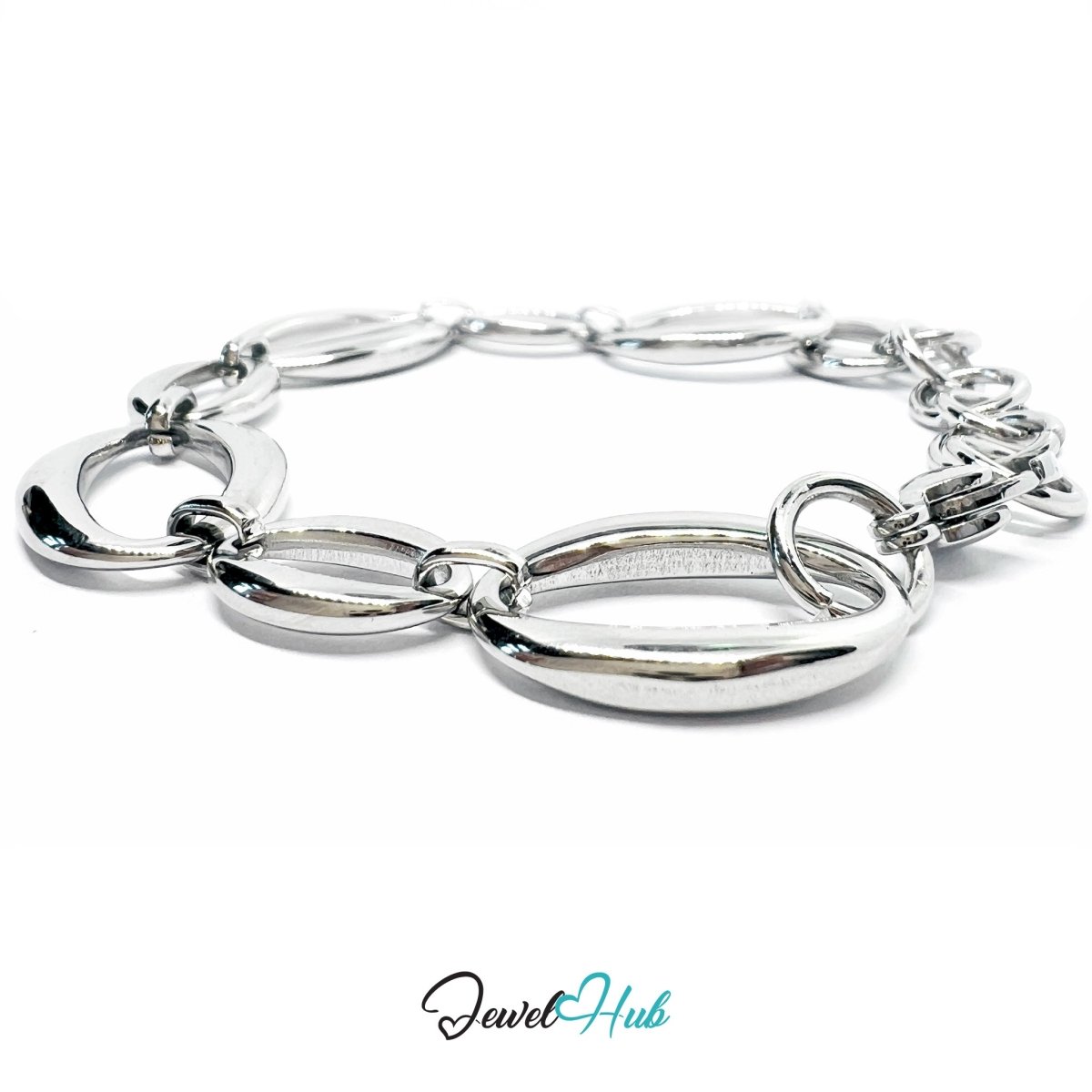 Silver 316L Stainless Steel Chain Bracelet – Dual Oval Flow Edition - JewelHub.co.uk