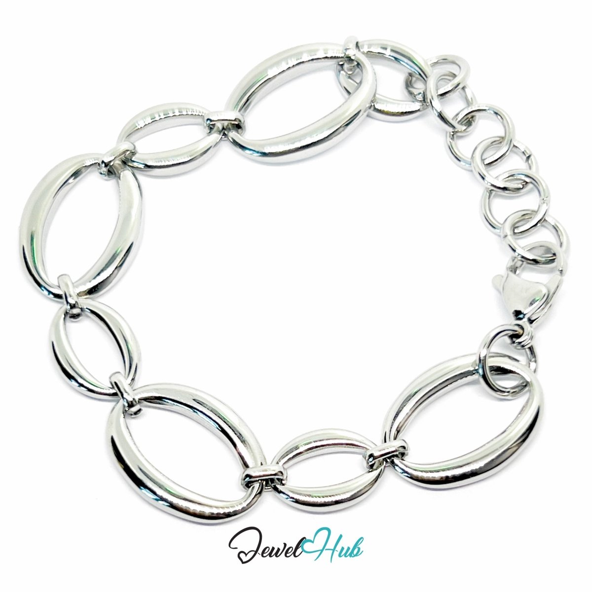 Silver 316L Stainless Steel Chain Bracelet – Dual Oval Flow Edition - JewelHub.co.uk