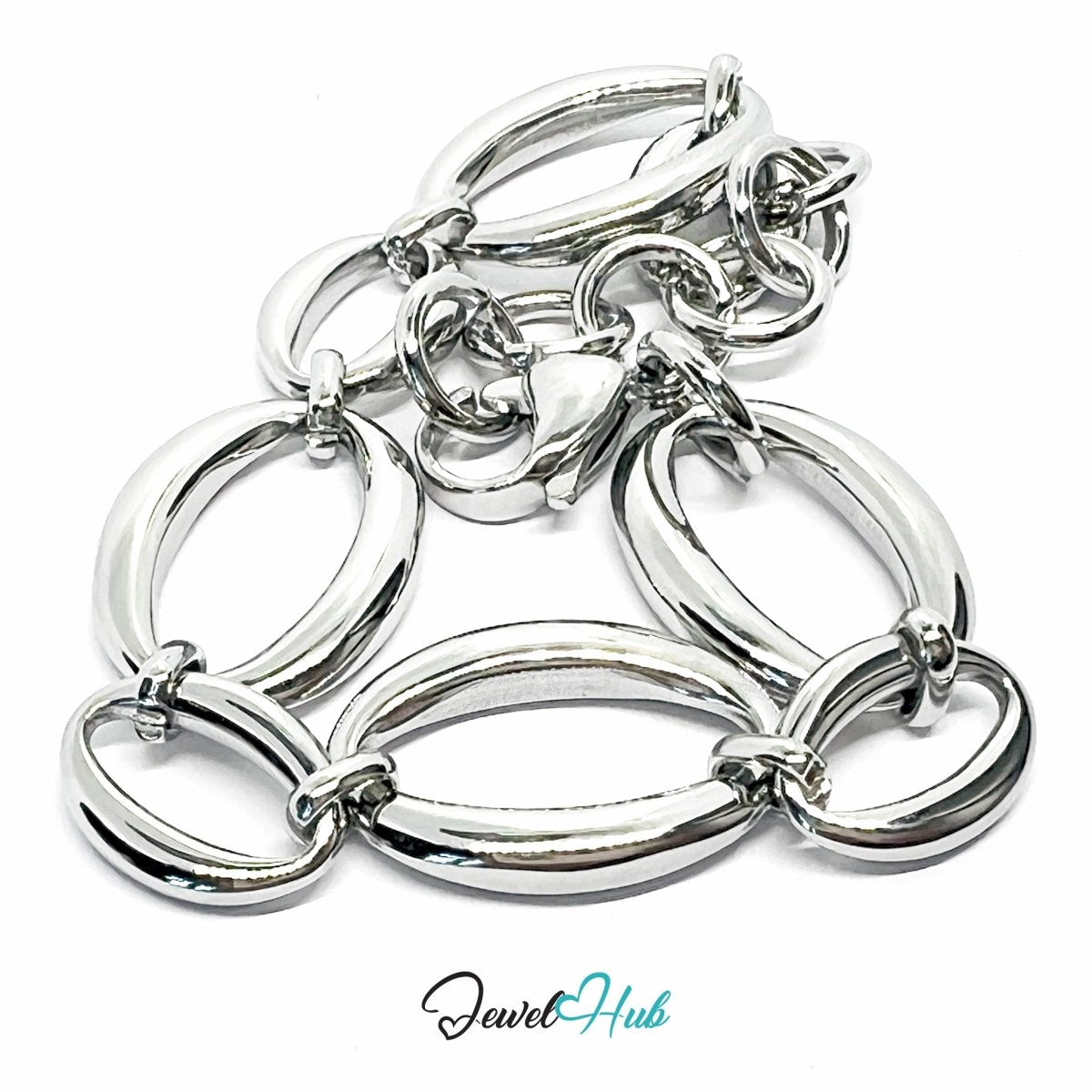 Silver 316L Stainless Steel Chain Bracelet – Dual Oval Flow Edition - JewelHub.co.uk
