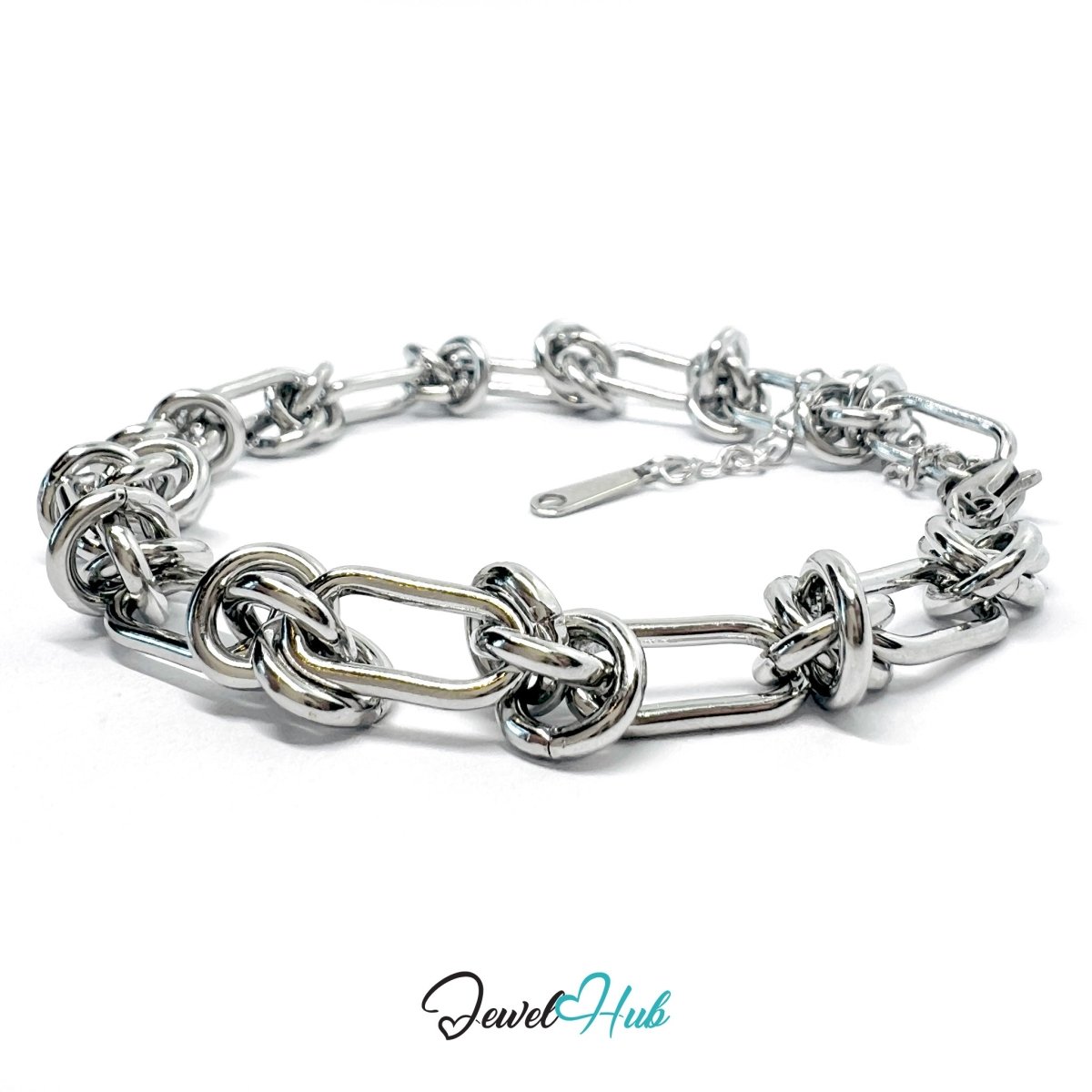 Silver 316L Stainless Steel Chain Bracelet – Oval Knot Contrast Edition - JewelHub.co.uk