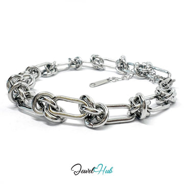 Silver 316L Stainless Steel Chain Bracelet – Oval Knot Contrast Edition - JewelHub.co.uk