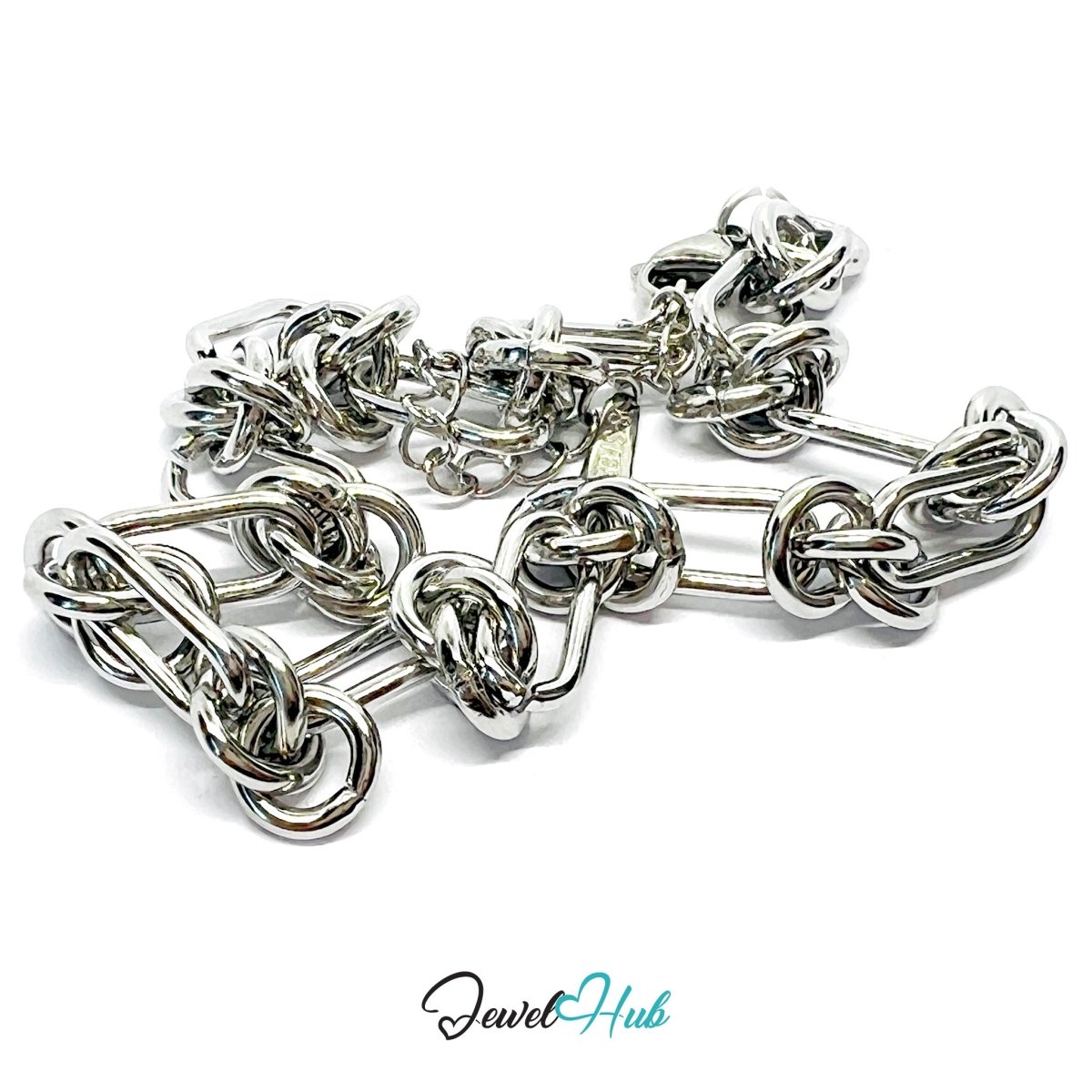 Silver 316L Stainless Steel Chain Bracelet – Oval Knot Contrast Edition - JewelHub.co.uk