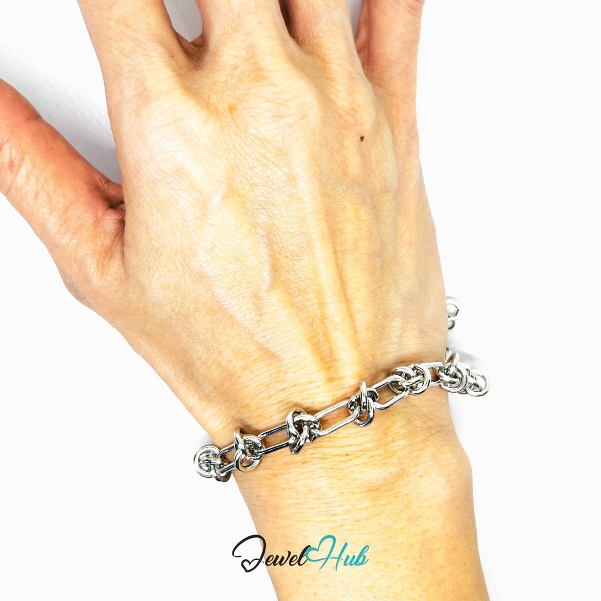 Silver 316L Stainless Steel Chain Bracelet – Oval Knot Contrast Edition - JewelHub.co.uk
