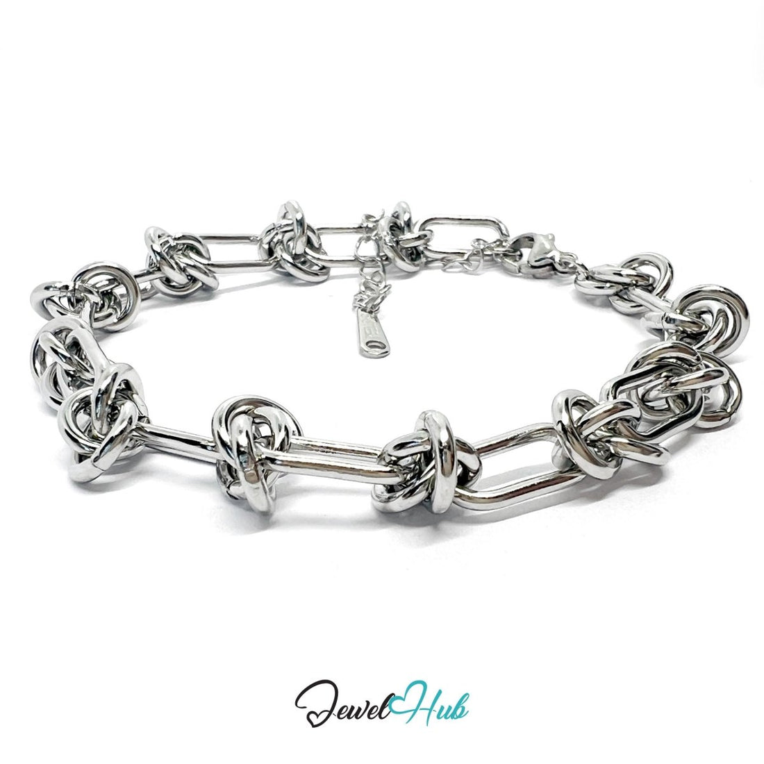 Silver 316L Stainless Steel Chain Bracelet – Oval Knot Contrast Edition - JewelHub.co.uk