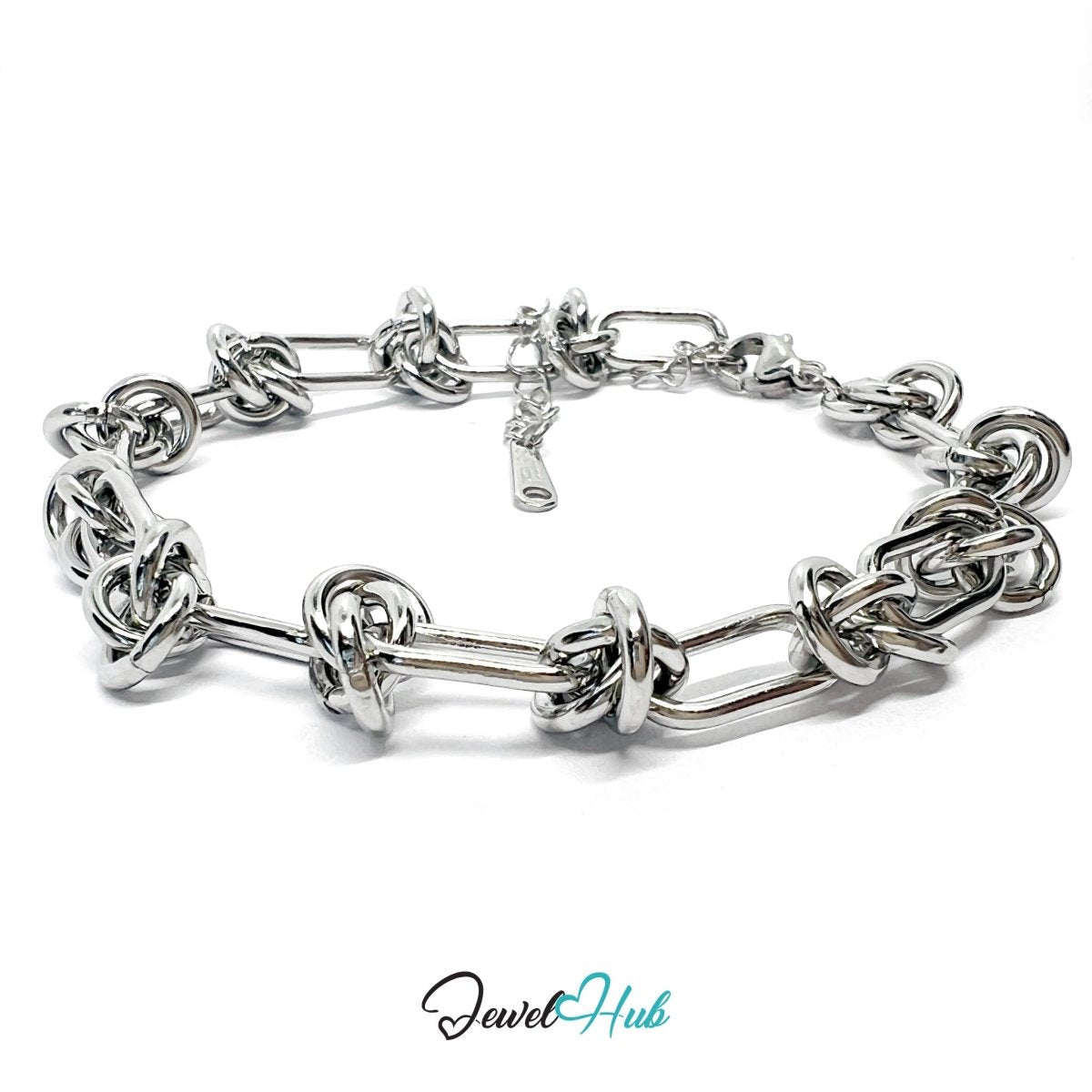 Silver 316L Stainless Steel Chain Bracelet – Oval Knot Contrast Edition - JewelHub.co.uk