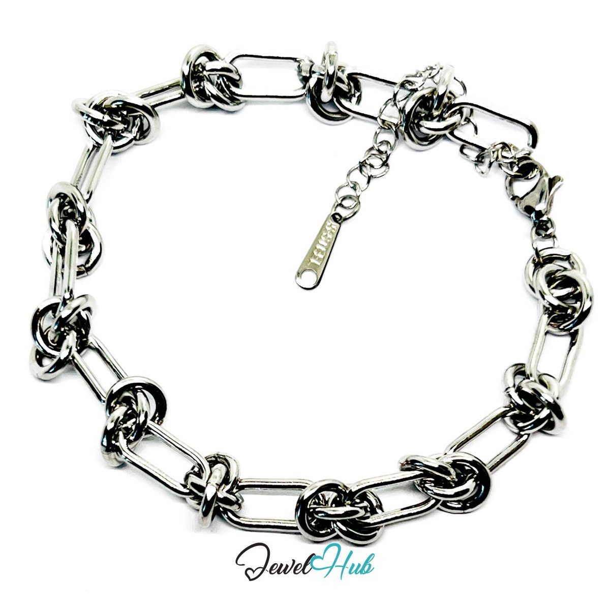 Silver 316L Stainless Steel Chain Bracelet – Oval Knot Contrast Edition - JewelHub.co.uk