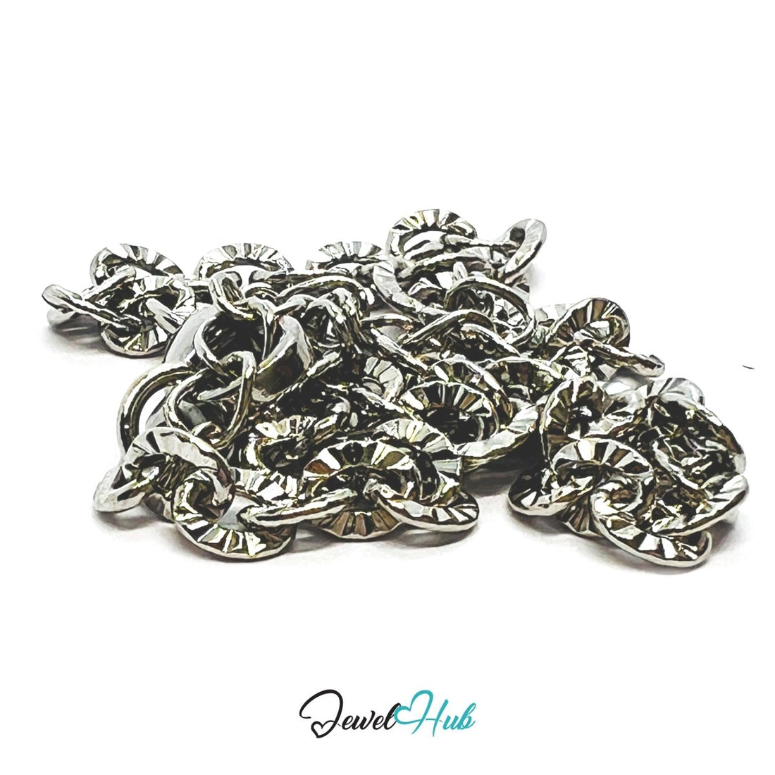 Silver 316L Stainless Steel Floral Link Bracelet – 3.1mm Delicate Sculptural Design - JewelHub.co.uk