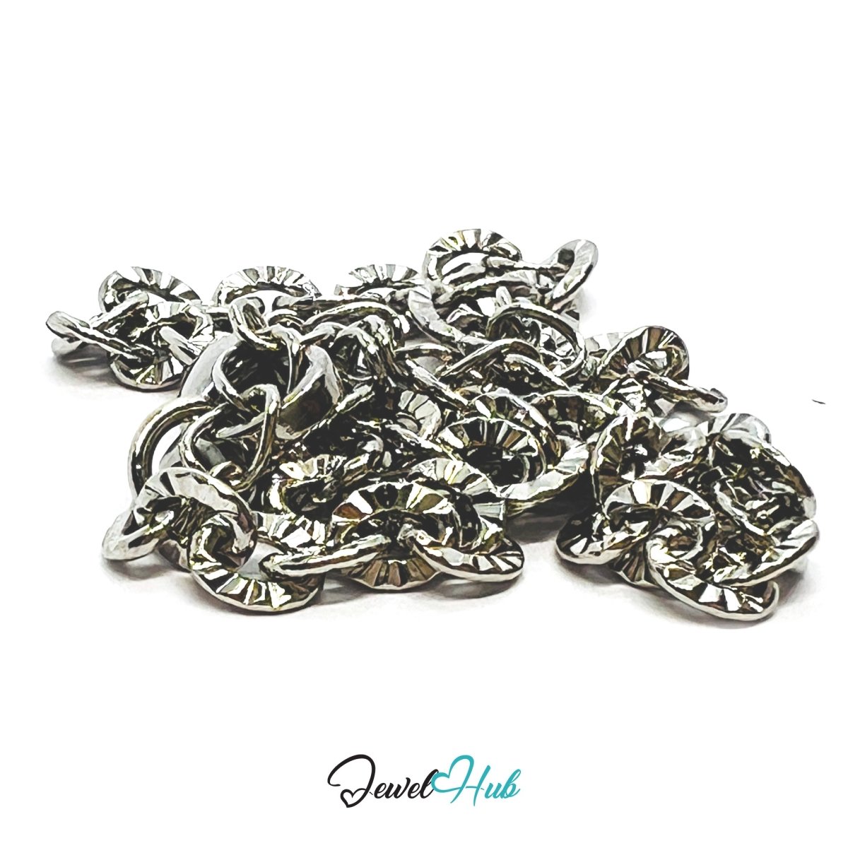 Silver 316L Stainless Steel Floral Link Bracelet – 3.1mm Delicate Sculptural Design - JewelHub.co.uk