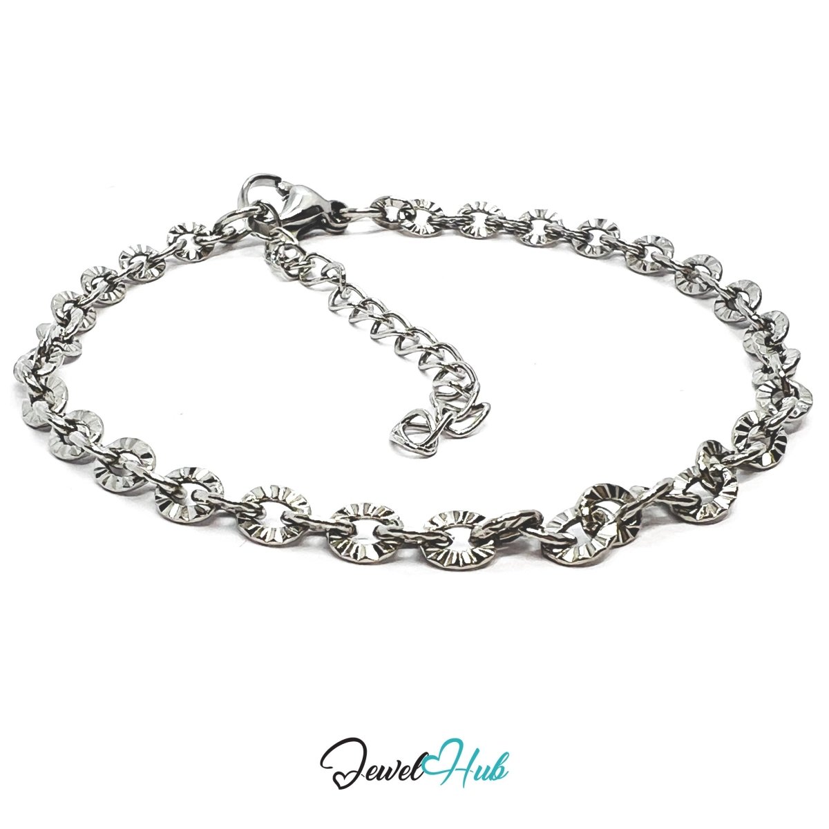 Silver 316L Stainless Steel Floral Link Bracelet – 3.1mm Delicate Sculptural Design - JewelHub.co.uk