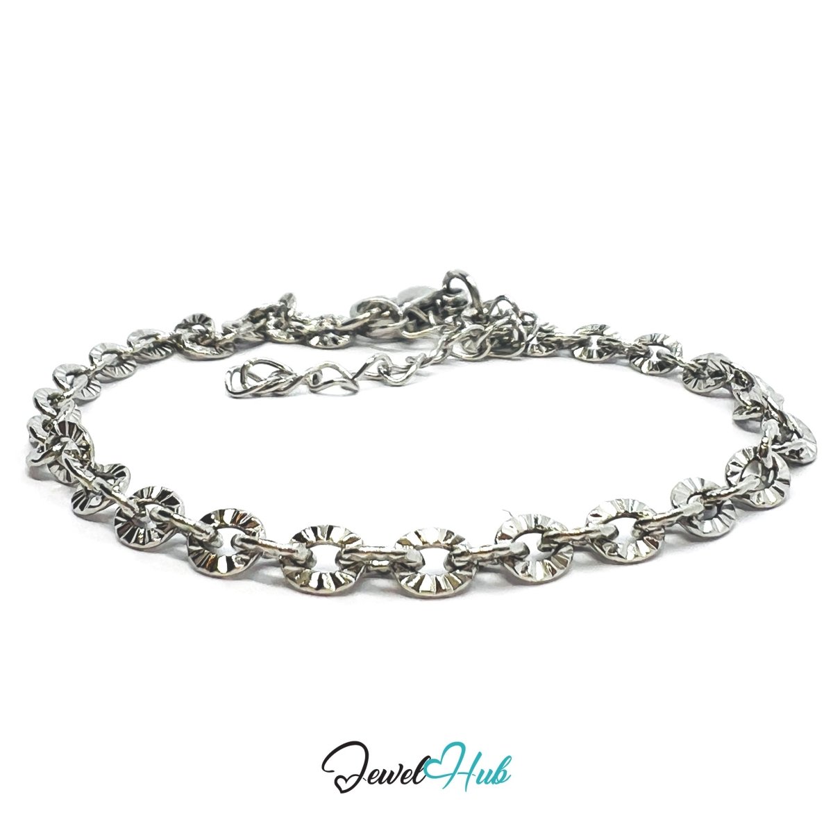Silver 316L Stainless Steel Floral Link Bracelet – 3.1mm Delicate Sculptural Design - JewelHub.co.uk
