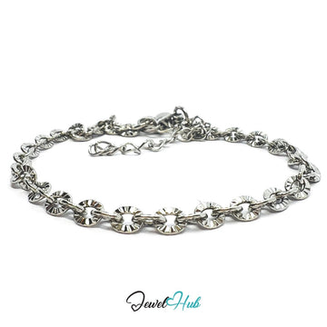 Silver 316L Stainless Steel Floral Link Bracelet – 3.1mm Delicate Sculptural Design - JewelHub.co.uk