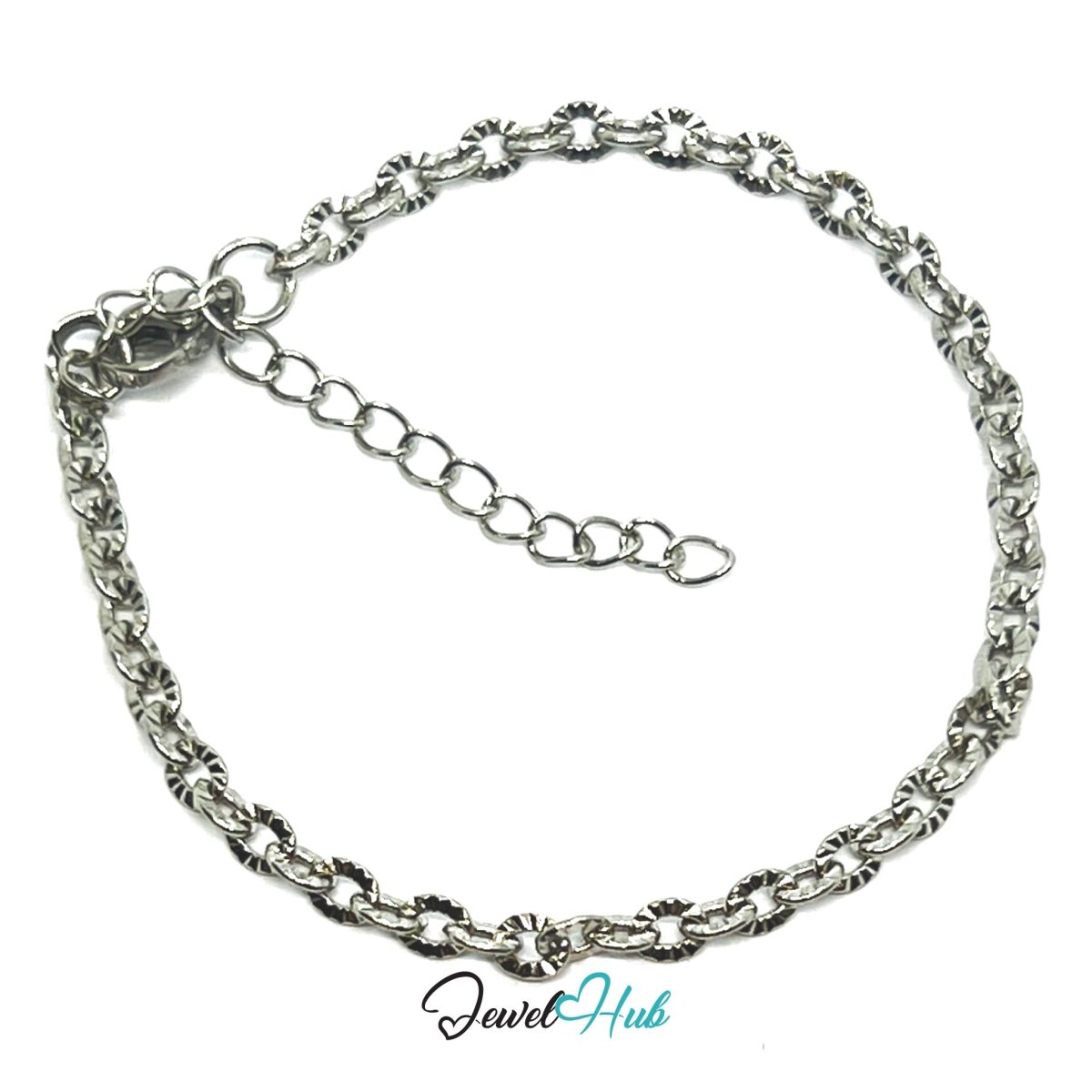 Silver 316L Stainless Steel Floral Link Bracelet – 3.1mm Delicate Sculptural Design - JewelHub.co.uk