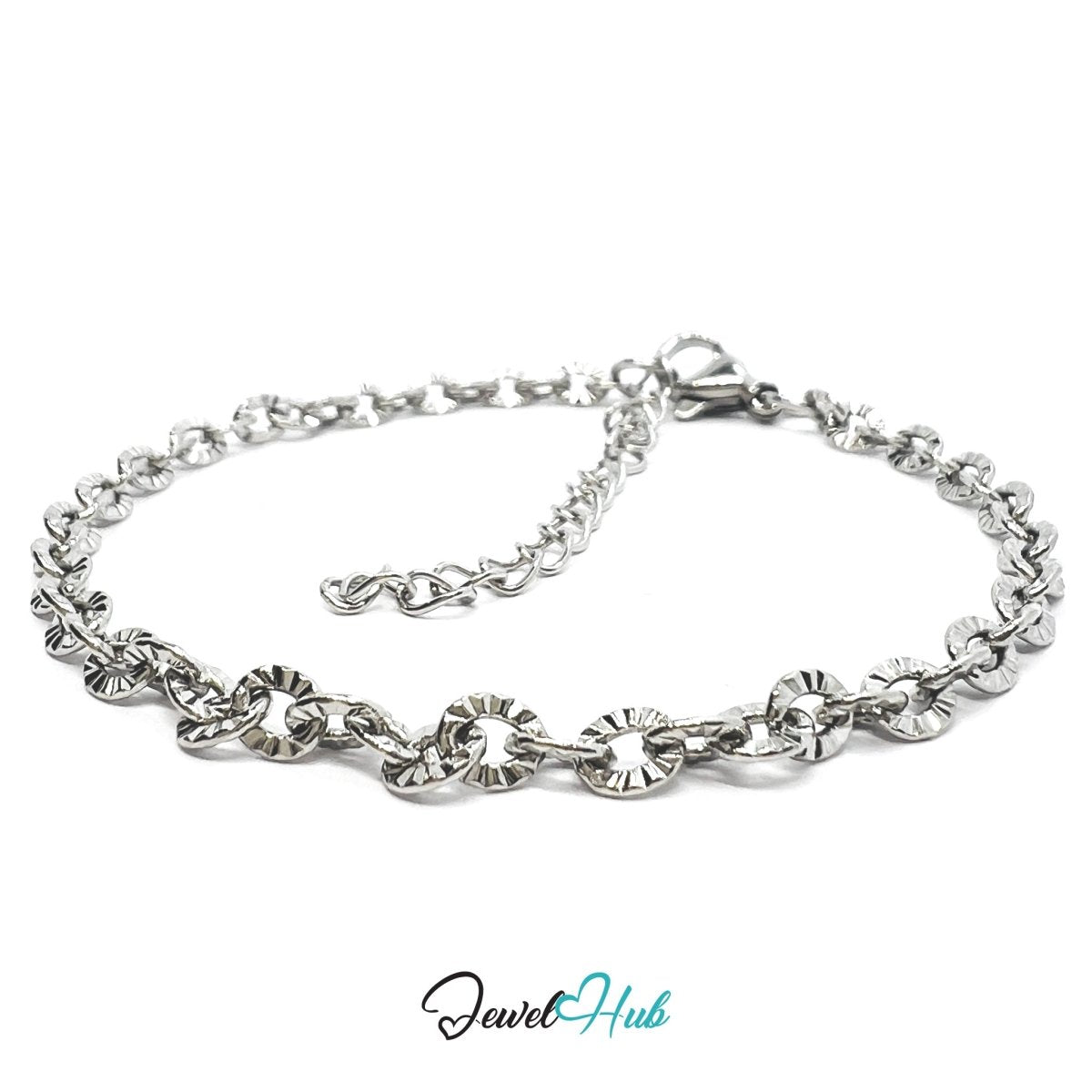 Silver 316L Stainless Steel Floral Link Bracelet – 3.1mm Delicate Sculptural Design - JewelHub.co.uk