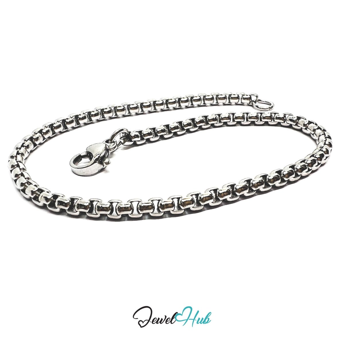 Silver 316L Stainless Steel Interlocking Ring Bracelet – 2.5mm Minimalist Delicate Chain - JewelHub.co.uk