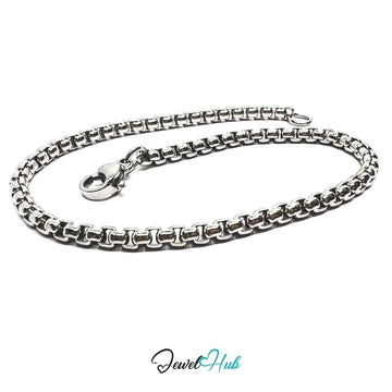 Silver 316L Stainless Steel Interlocking Ring Bracelet – 2.5mm Minimalist Delicate Chain - JewelHub.co.uk