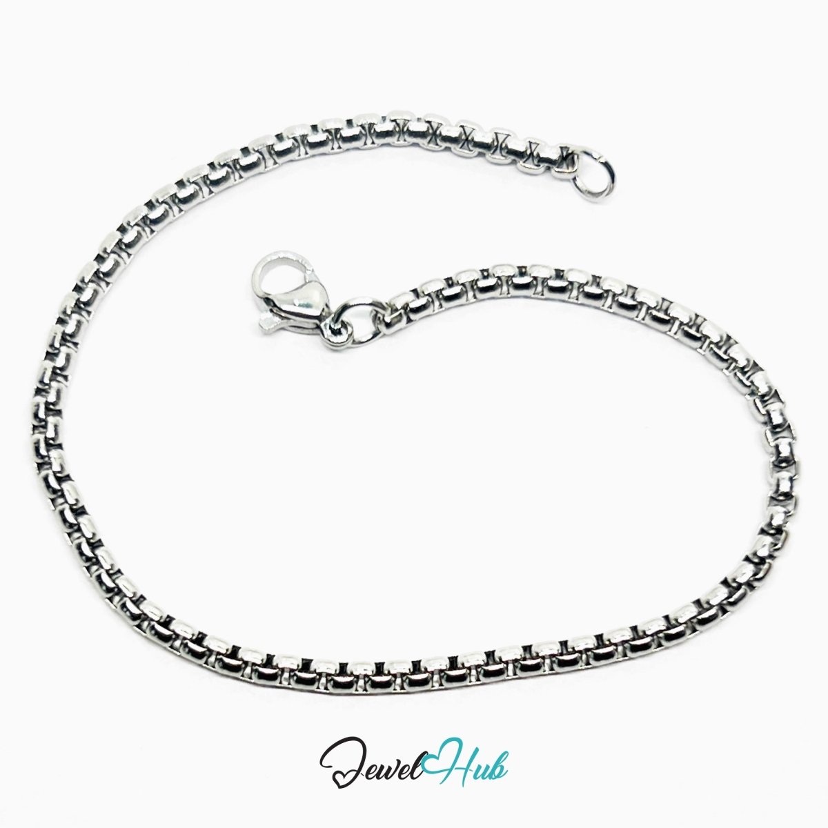 Silver 316L Stainless Steel Interlocking Ring Bracelet – 2.5mm Minimalist Delicate Chain - JewelHub.co.uk