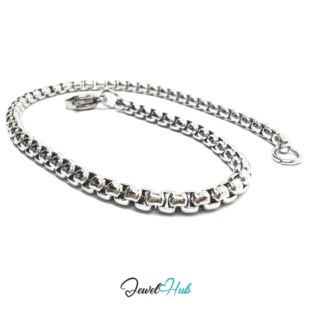 Silver 316L Stainless Steel Interlocking Ring Bracelet – 2.5mm Minimalist Delicate Chain - JewelHub.co.uk