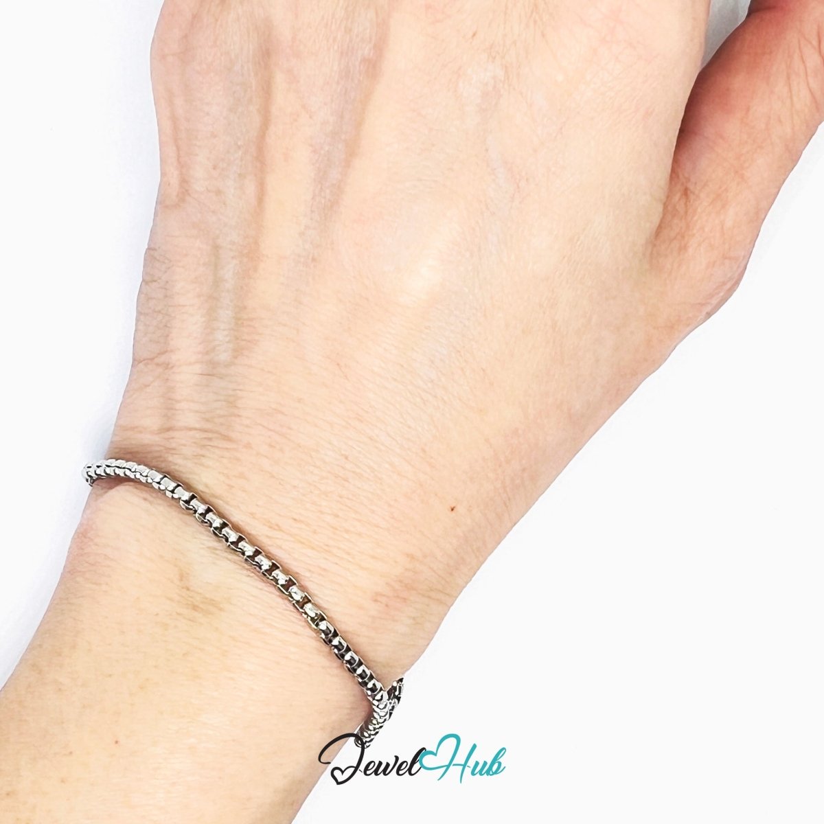 Silver 316L Stainless Steel Interlocking Ring Bracelet – 2.5mm Minimalist Delicate Chain - JewelHub.co.uk