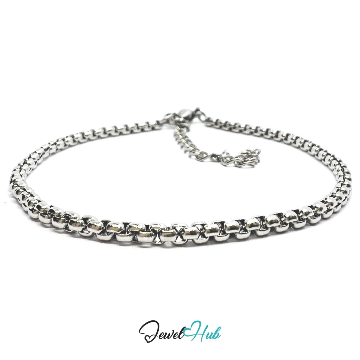 Silver 316L Stainless Steel Interlocking Ring Bracelet – 2mm Minimalist Delicate Chain - JewelHub.co.uk
