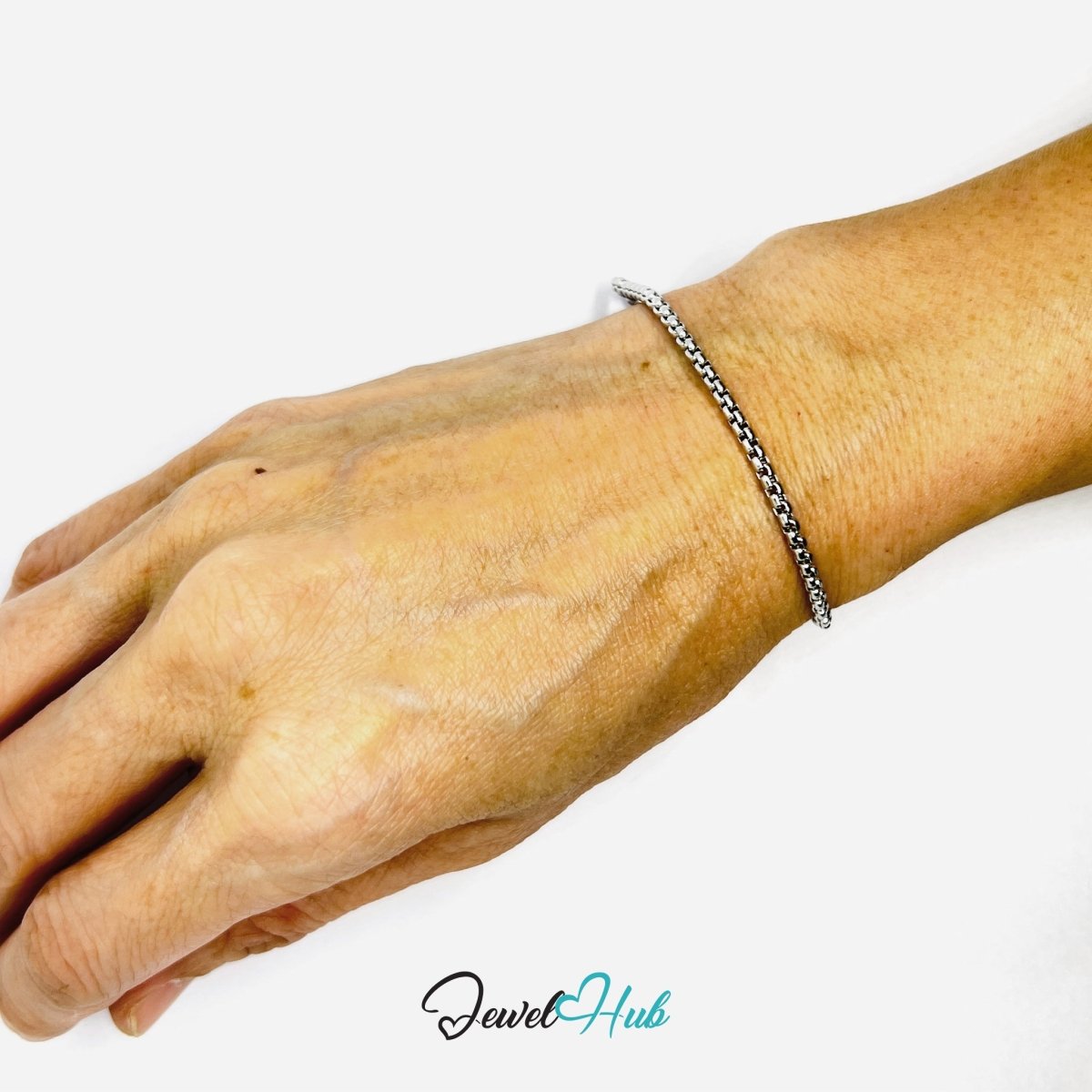Silver 316L Stainless Steel Interlocking Ring Bracelet – 2mm Minimalist Delicate Chain - JewelHub.co.uk