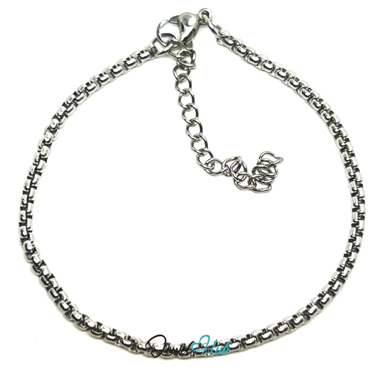 Silver 316L Stainless Steel Interlocking Ring Bracelet – 2mm Minimalist Delicate Chain - JewelHub.co.uk