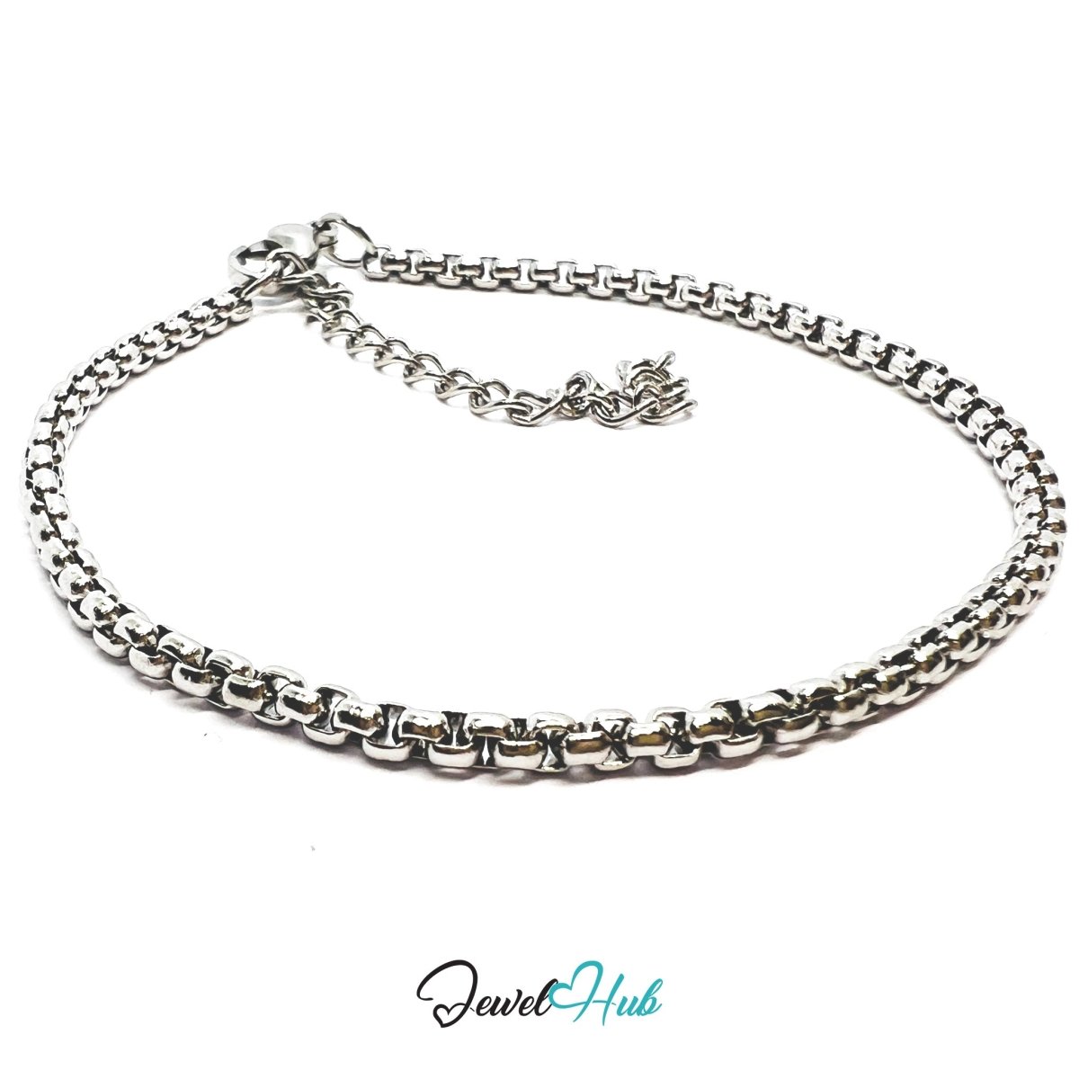 Silver 316L Stainless Steel Interlocking Ring Bracelet – 2mm Minimalist Delicate Chain - JewelHub.co.uk