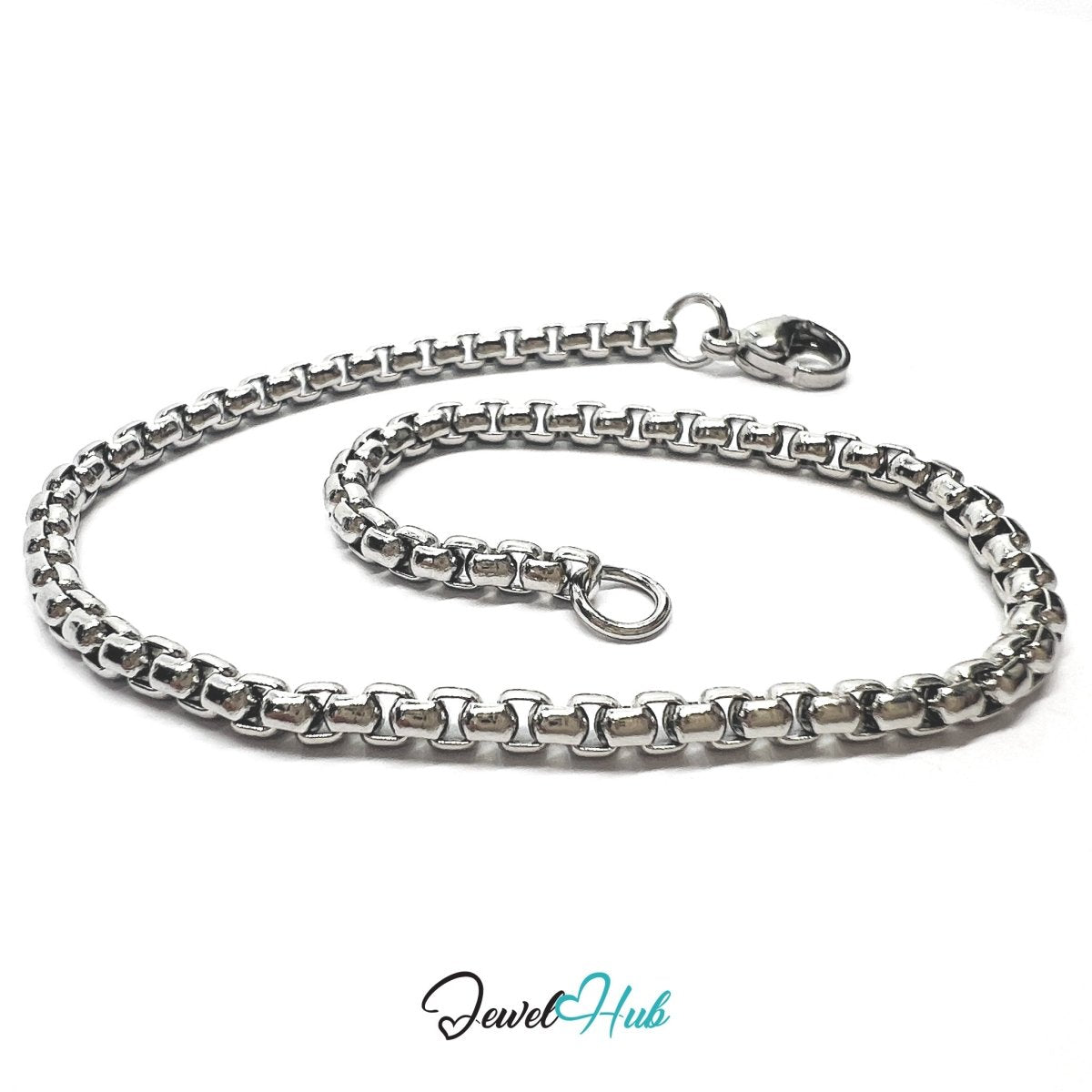 Silver 316L Stainless Steel Interlocking Ring Bracelet – 3.5mm Minimalist Premium Chain - JewelHub.co.uk