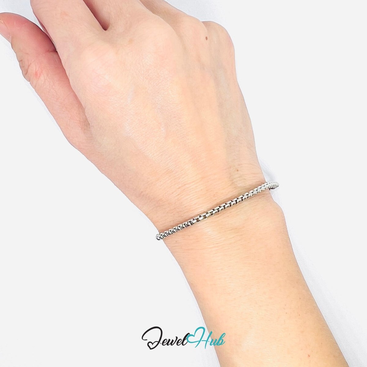 Silver 316L Stainless Steel Interlocking Ring Bracelet – 3.5mm Minimalist Premium Chain - JewelHub.co.uk
