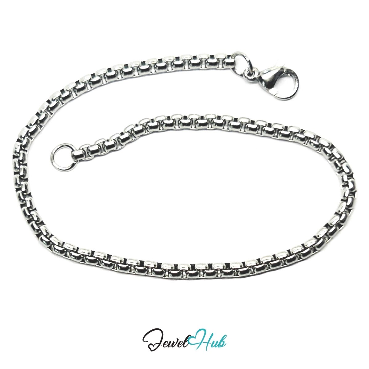 Silver 316L Stainless Steel Interlocking Ring Bracelet – 3.5mm Minimalist Premium Chain - JewelHub.co.uk