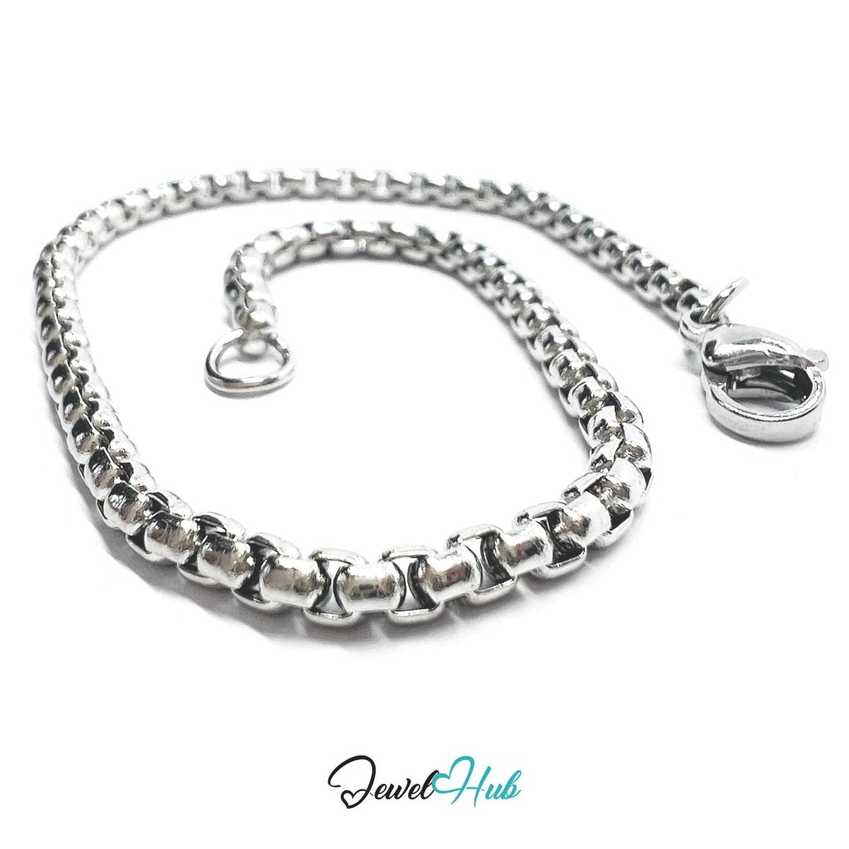 Silver 316L Stainless Steel Interlocking Ring Bracelet – 3.5mm Minimalist Premium Chain - JewelHub.co.uk