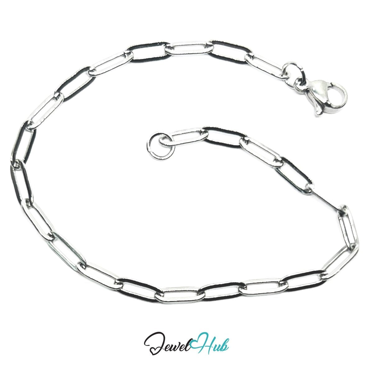 Silver 316L Stainless Steel Paper Clip Bracelet – 3mm Modern Oval‑Link Chain - JewelHub.co.uk