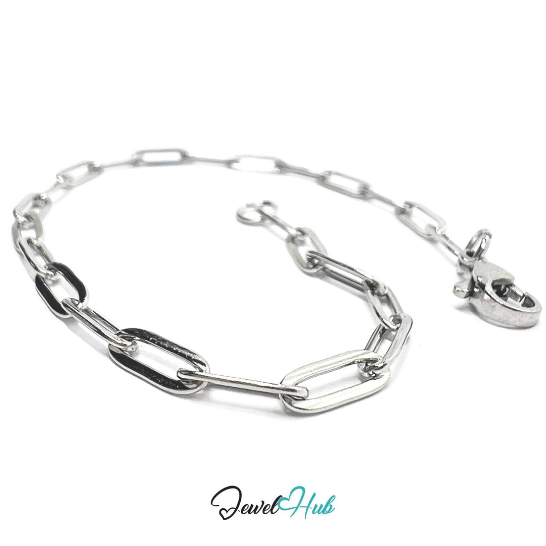 Silver 316L Stainless Steel Paper Clip Bracelet – 3mm Modern Oval‑Link Chain - JewelHub.co.uk