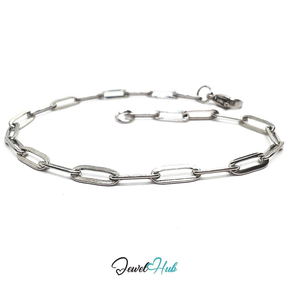 Silver 316L Stainless Steel Paper Clip Bracelet – 3mm Modern Oval‑Link Chain - JewelHub.co.uk