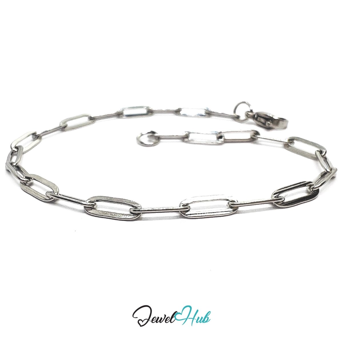 Silver 316L Stainless Steel Paper Clip Bracelet – 3mm Modern Oval‑Link Chain - JewelHub.co.uk