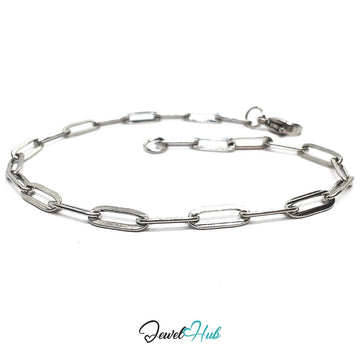 Silver 316L Stainless Steel Paper Clip Bracelet – 3mm Modern Oval‑Link Chain - JewelHub.co.uk