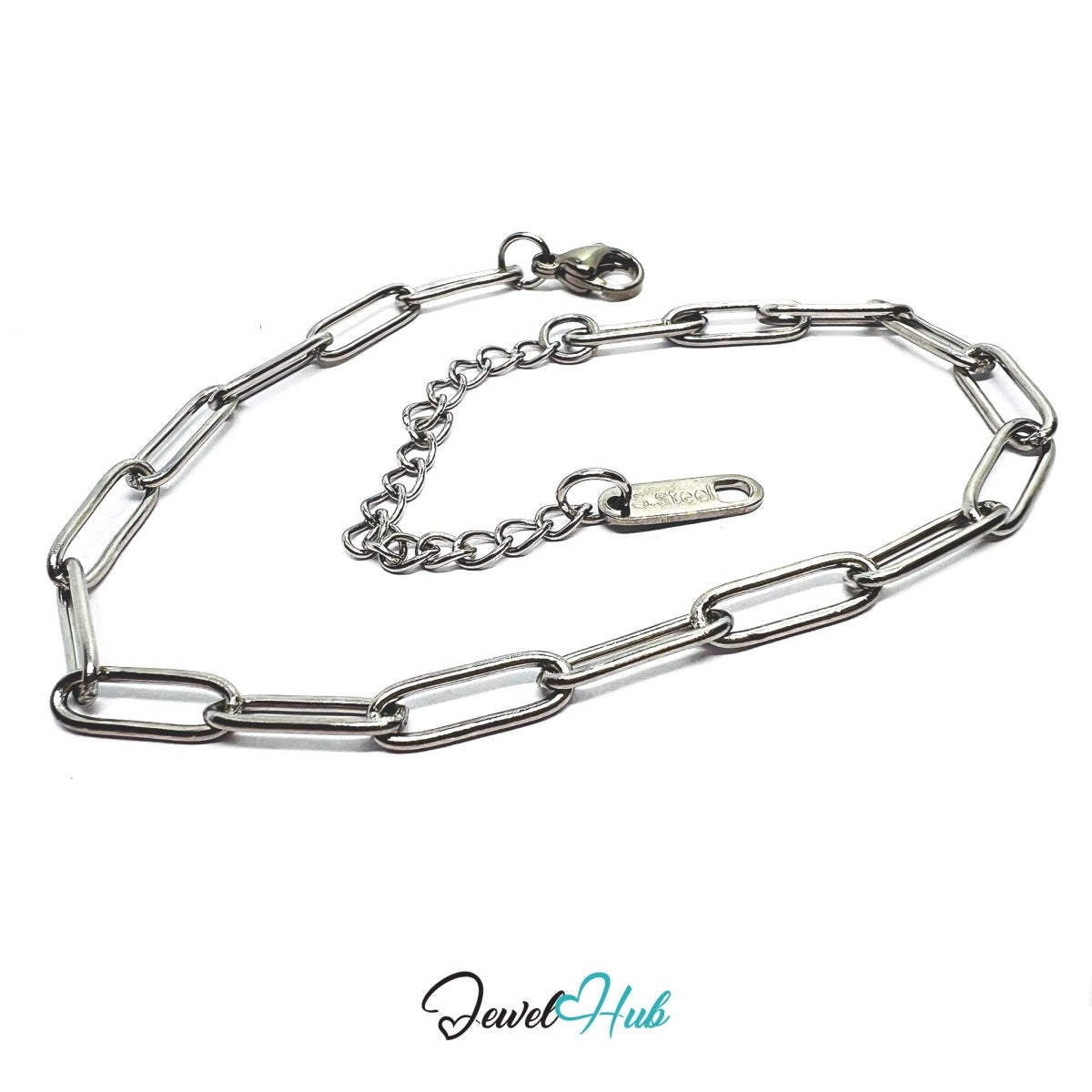 Silver 316L Stainless Steel Paper Clip Bracelet – 4mm Modern Oval‑Link Chain - JewelHub.co.uk