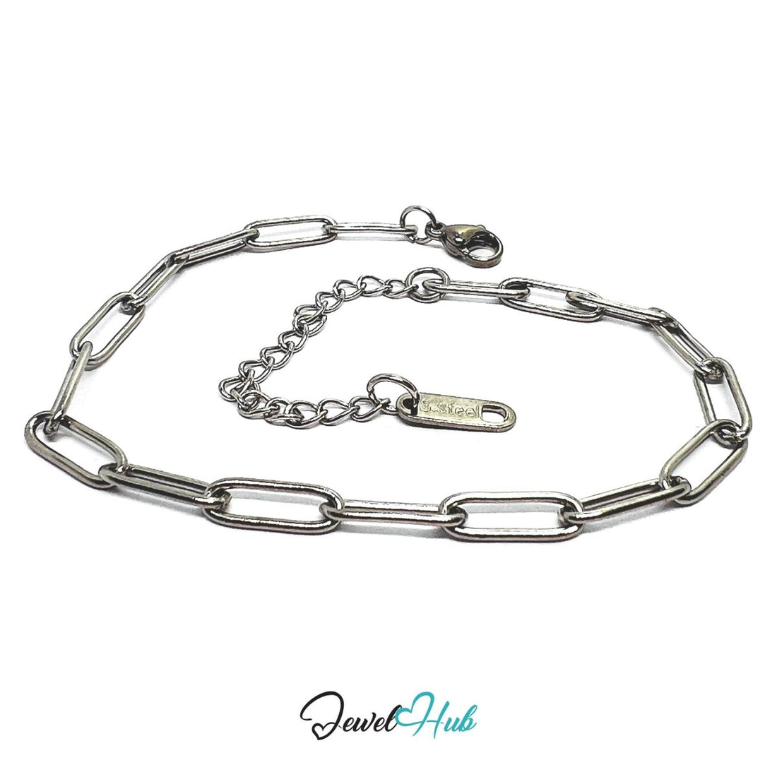 Silver 316L Stainless Steel Paper Clip Bracelet – 4mm Modern Oval‑Link Chain - JewelHub.co.uk