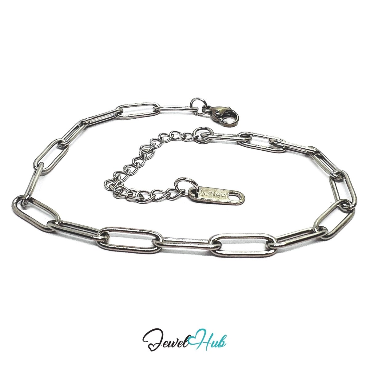Silver 316L Stainless Steel Paper Clip Bracelet – 4mm Modern Oval‑Link Chain - JewelHub.co.uk