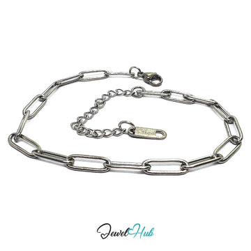 Silver 316L Stainless Steel Paper Clip Bracelet – 4mm Modern Oval‑Link Chain - JewelHub.co.uk