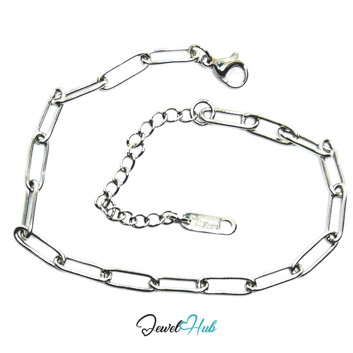 Silver 316L Stainless Steel Paper Clip Bracelet – 4mm Modern Oval‑Link Chain - JewelHub.co.uk