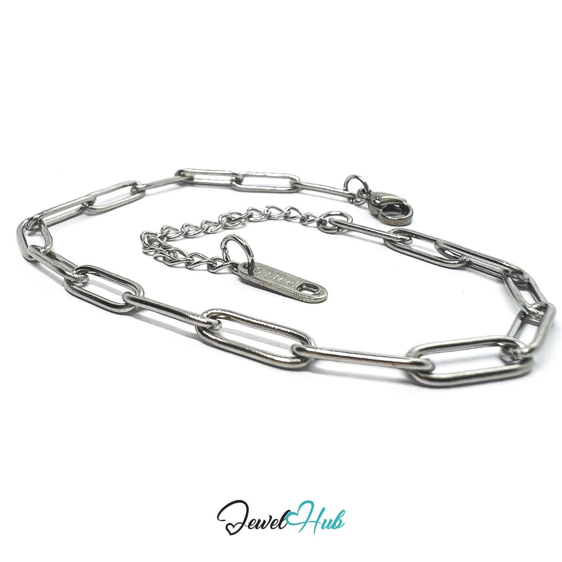 Silver 316L Stainless Steel Paper Clip Bracelet – 4mm Modern Oval‑Link Chain - JewelHub.co.uk