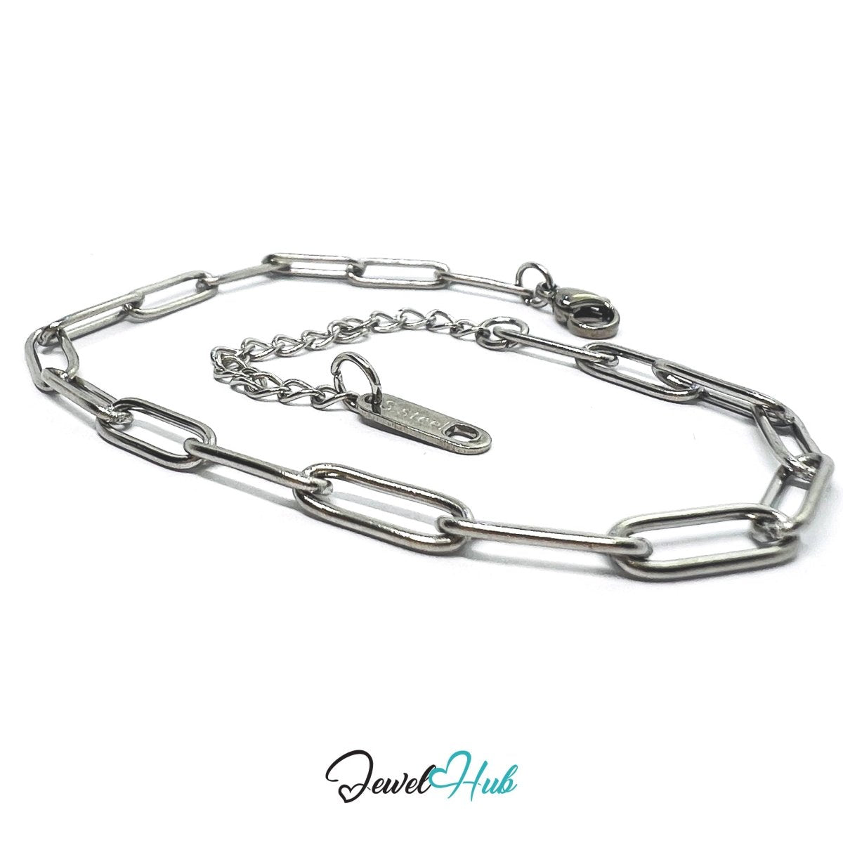 Silver 316L Stainless Steel Paper Clip Bracelet – 4mm Modern Oval‑Link Chain - JewelHub.co.uk