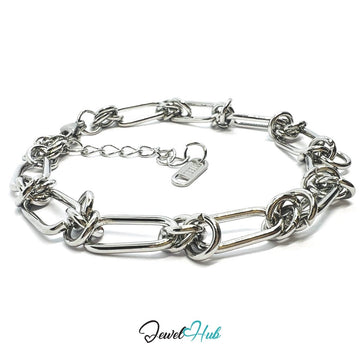 Silver 316L Stainless Steel Paper Clip Knot Bracelet – 7mm Bold Modern Chain - JewelHub.co.uk
