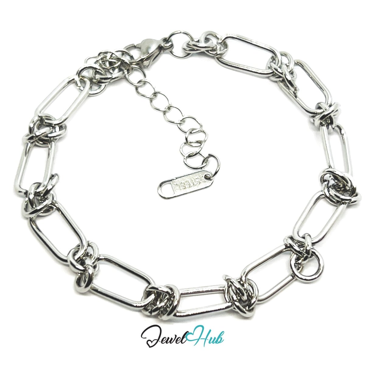 Silver 316L Stainless Steel Paper Clip Knot Bracelet – 7mm Bold Modern Chain - JewelHub.co.uk